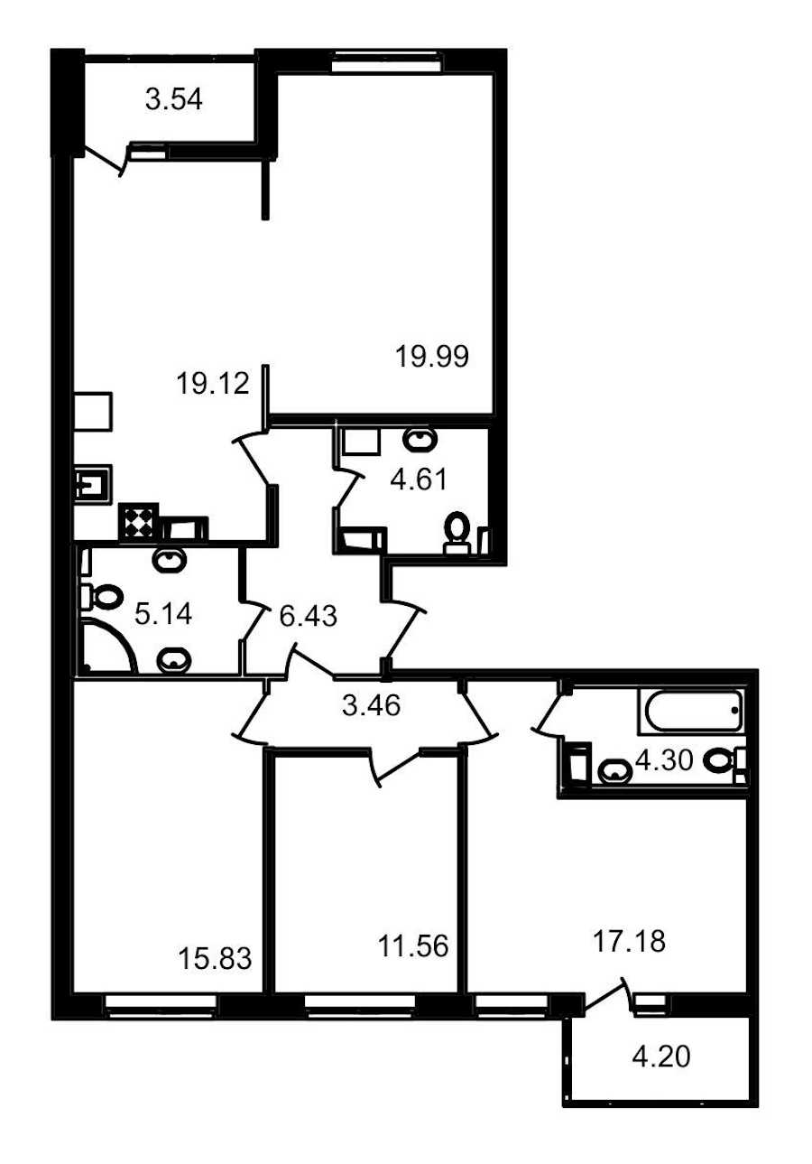 Трехкомнатная квартира в : площадь 115.36 м2 , этаж: 11 – купить в Санкт-Петербурге